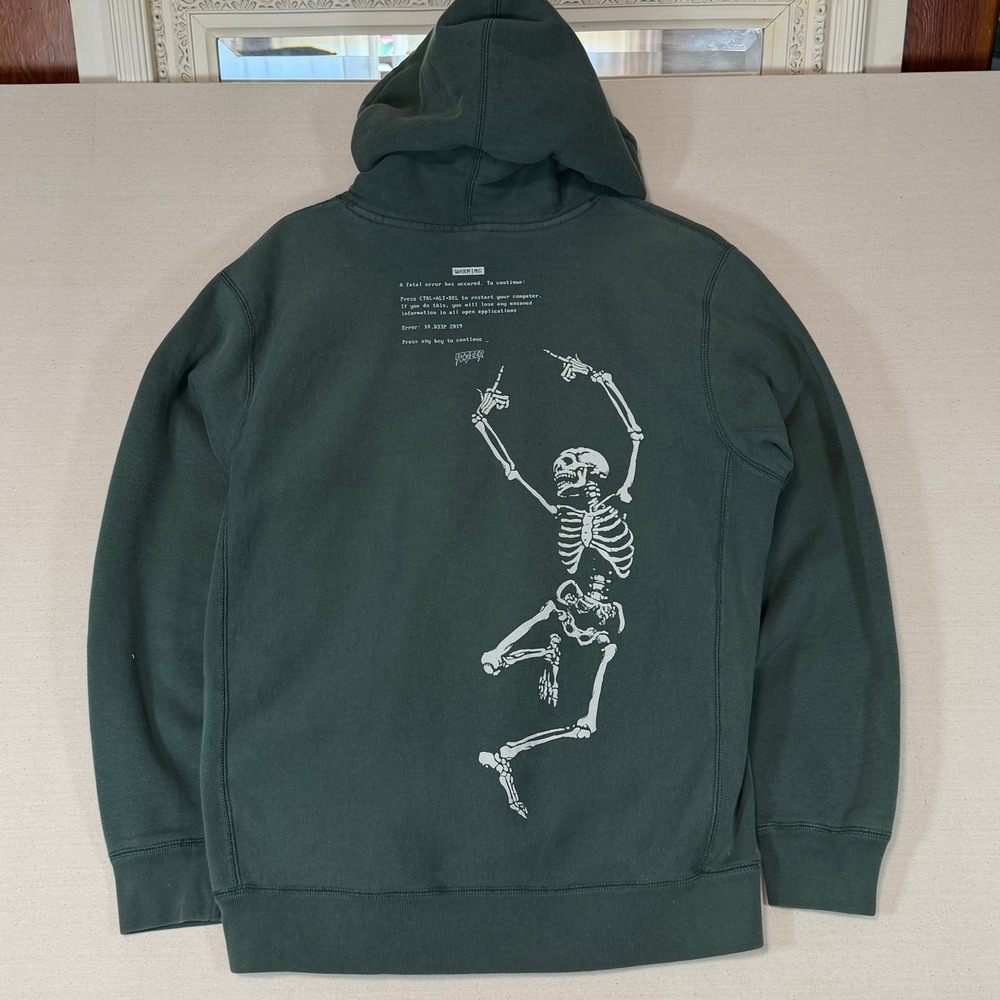 10 Deep Mens Dead Inside Skeleton Fatal Error Hoodie Green Large Made in USA